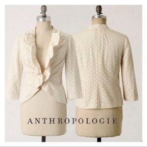 ANTHROPOLOGIE - Tabitha • Ivory Ruffle Puckered Eyelet Lace Bolero Jacket Size 4